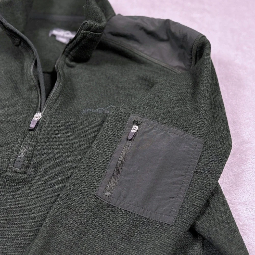 Eddie Bauer XL Quarter Zip Sweater Fleece Green Pullover Nylon‎ Panels